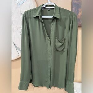 NEW Guess Olive Green Button-Up Blouse Patch Pocket Long Sleeve Size XL